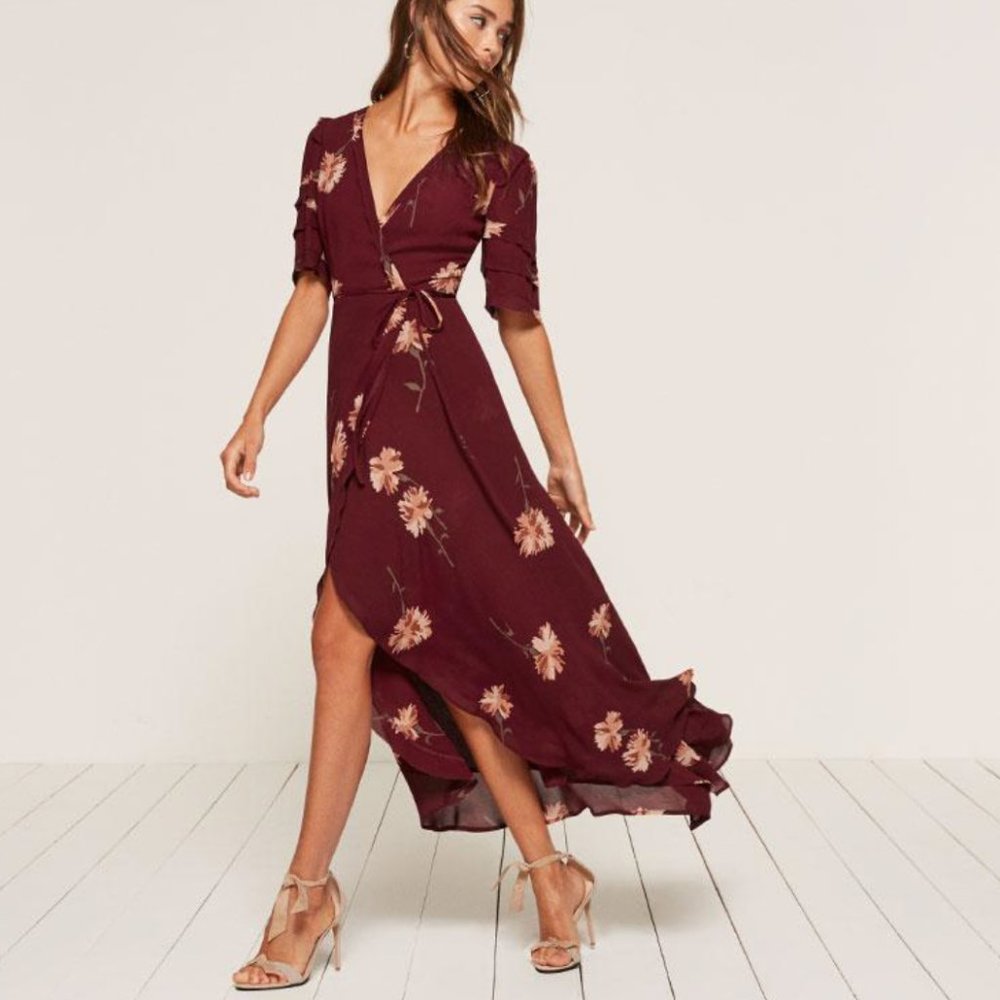 Reformation Lottie Auburn Floral Wrap Dress size Small